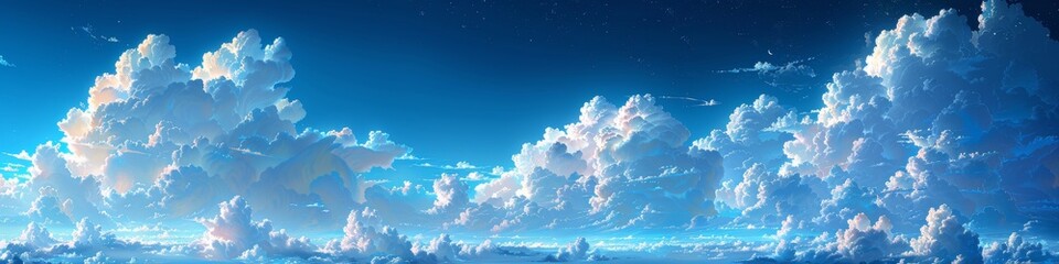 Vibrant Blue Sky with Cumulus Clouds for Summer Backgrounds Generative AI