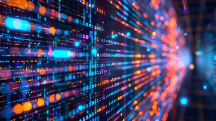 Poster - an abstract digital background with binary code and ai algorithms running in the background