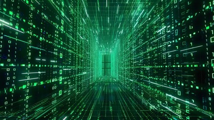 Poster - an abstract digital background with binary code and ai algorithms running in the background