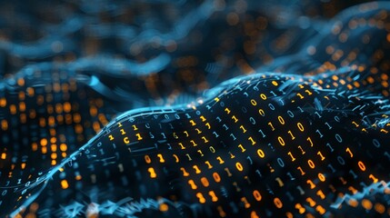 Poster - an abstract digital background with binary code and ai algorithms running in the background