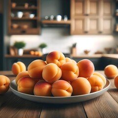 Wall Mural - A closeup photo of a plate of fresh apricots, fresh yellow tasty fruit for diet and nutrition