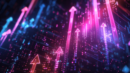 Poster - Bright abstract backdrop depicting progress with illuminated arrows and particles