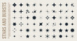 © max_776 - Collection of different vector sparkling stars, abstract shining flash symbols, decorative twinkle and bursts forms, glowing light effect, y2k style basic shapes set, geometric graphic elements