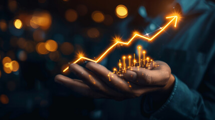 Poster - Glowing graph representing financial growth and success being held by a hand