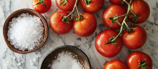 Poster - Ripe tomatoes and salt for a delicious salad