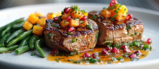 Wall Mural - Seared pork tende with pomegranate and squash