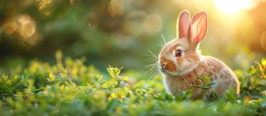Wall Mural - Cute bunny enjoying spring sun