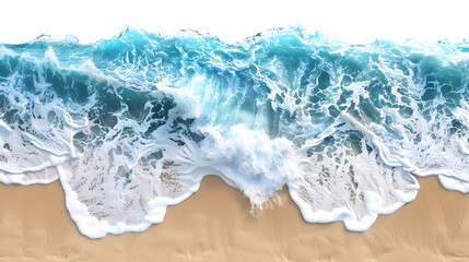 Overhead photo of waves breaking on the beach isolated on white background, simple style, png
