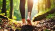 © Your Hand Please - woman stands barefoot on forest soil, connecting with nature. Her bare feet symbolize freedom, grounding, and a deep connection to the earth, surrounded by the serenity of the forest outdoors