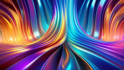 Wall Mural - Abstract 3d render, iridescent background design, colorful illustration