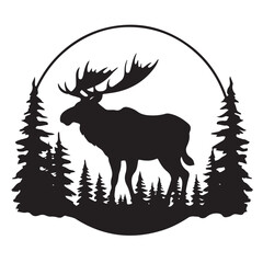 Moose Forest Emblem Silhouette Vector