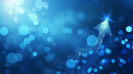 Poster - Abstract glowing arrow ascending on a sparkling blue bokeh backdrop, symbolizing growth