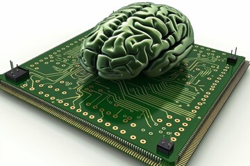 Sticker - Brain Green Circuit Digital Technology Futuristic Electronic Components Advanced Interface Cybernetic AI Innovation Microchips