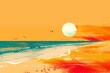 © mattegg - Beach Scene Summer Illustration in Generative AI Style
