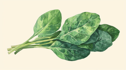 Poster - Realistic watercolor illustration of spinach leaves, depicting detailed textures and shades of green on a light background.