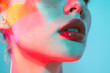 © ADDICTIVE STOCK - Close-up of a woman's face in vibrant neon lighting. Generative AI image