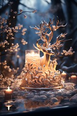 Wall Mural - Beautiful winter forest with candles. Christmas and New Year concept.