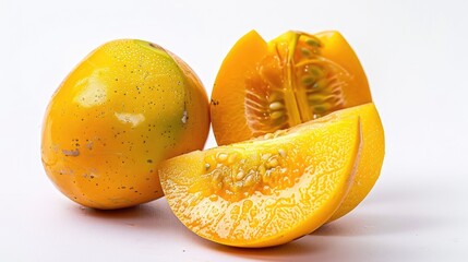 Fresh Goya Fruit Closeup with Slice on White Background