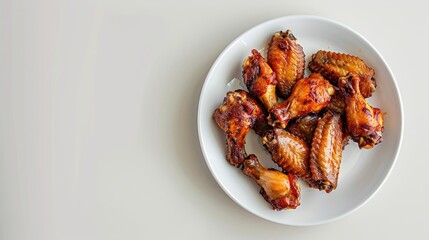 Chicken wing in a white plate on a plain background