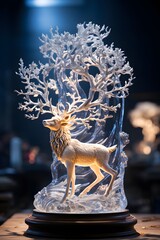 Wall Mural - Reindeer figurine in a glass vase on a dark background