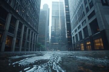 Wall Mural - Flooded city streets major flood incident dangerous urban natural disaster thunderstorm emergency river traffic rescue injured people extreme conditions underwater catastrophe hurricane aftermath
