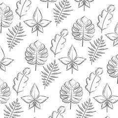 Sticker - Leaves sketch icons Pattern background Vector