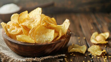 Chips made from potatoes placed on the table