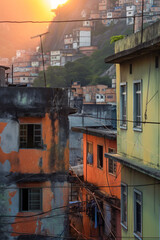 Wall Mural - A view of a city with a yellow building in the foreground