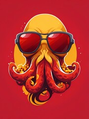 Wall Mural - fantasy octopus wear sunglasses, suaitable for e sprt logo