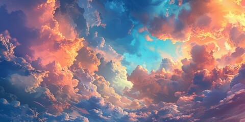 Wall Mural - Dramatic cloud textures at sunset with blue and orange hues