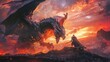 © Paul - Futuristic knight fighting a ferocious dragon, enhanced combat scene, with a menacing red sky in the background