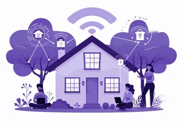 Poster - Smart home with wireless network and multiple devices, illustrating home automation and technology integration