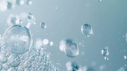 Wall Mural - Drops of glycerin gracefully float in the water.