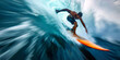 © RealPeopleStudio - A close-up of a surfer riding a wave, with motion blur highlighting the dynamic movement