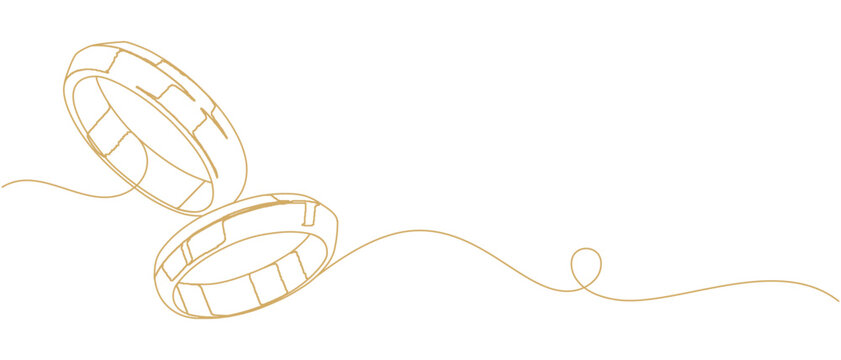 A pair of wedding rings in line art style for couples day of illustration vector