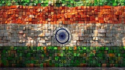 Wall Mural - Background with the image of the flag of India. A template for the design of a banner, poster and greeting card for a website. The concept of Indian Independence Day and Republic Day