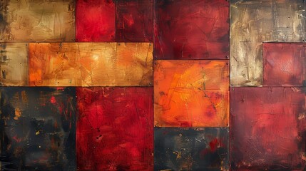 Wall Mural - An abstract red, orange and black image with large bold shapes. 