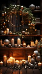 Wall Mural - 3D rendering of christmas decoration with candles and ornaments