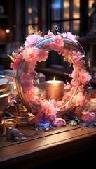 Wall Mural - Wedding decoration in the form of a wreath with flowers and candles
