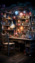 Wall Mural - Vintage interior of a bar with shelves, lamps and other items