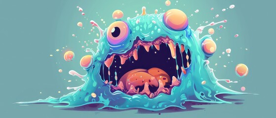 caries bacteria monster illustration wallpaper, very cartoonish and colorful
