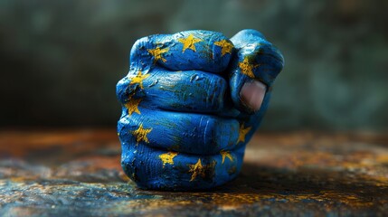 Wall Mural - Hand painted like the European flag clenched into a fist