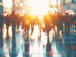 © azlen - Crowd of blurred busy business office workers employment city people market walking modern building rushing bustle culture work banking economic bank urban concept leadership leader executive CEO - ai