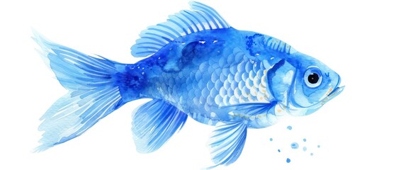 blue fish watercolored illustration with nice details isolated on a white background
