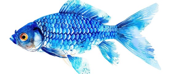 Wall Mural - blue fish watercolored illustration with nice details isolated on a white background
