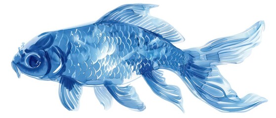 blue fish watercolored illustration with nice details isolated on a white background