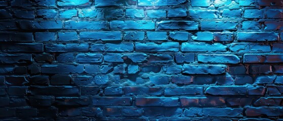 Wall Mural - neon blue brick background