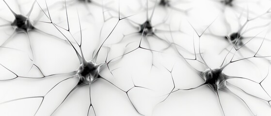 Wall Mural - wallpaper with black and white colored neurons floating in deep liquid space, white background
