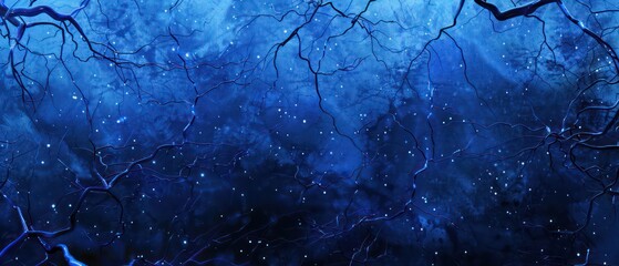 Wall Mural - blue wallpaper with neurons floating in deep liquid space