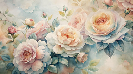 Vintage style rose flower watercolor background